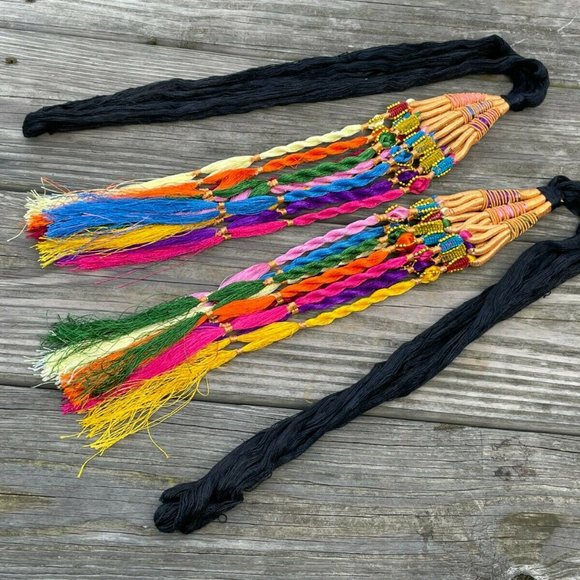 Paranda Hair Accessory Black with Multi color Traditional Hair Paranda Lot of 2 main image 5